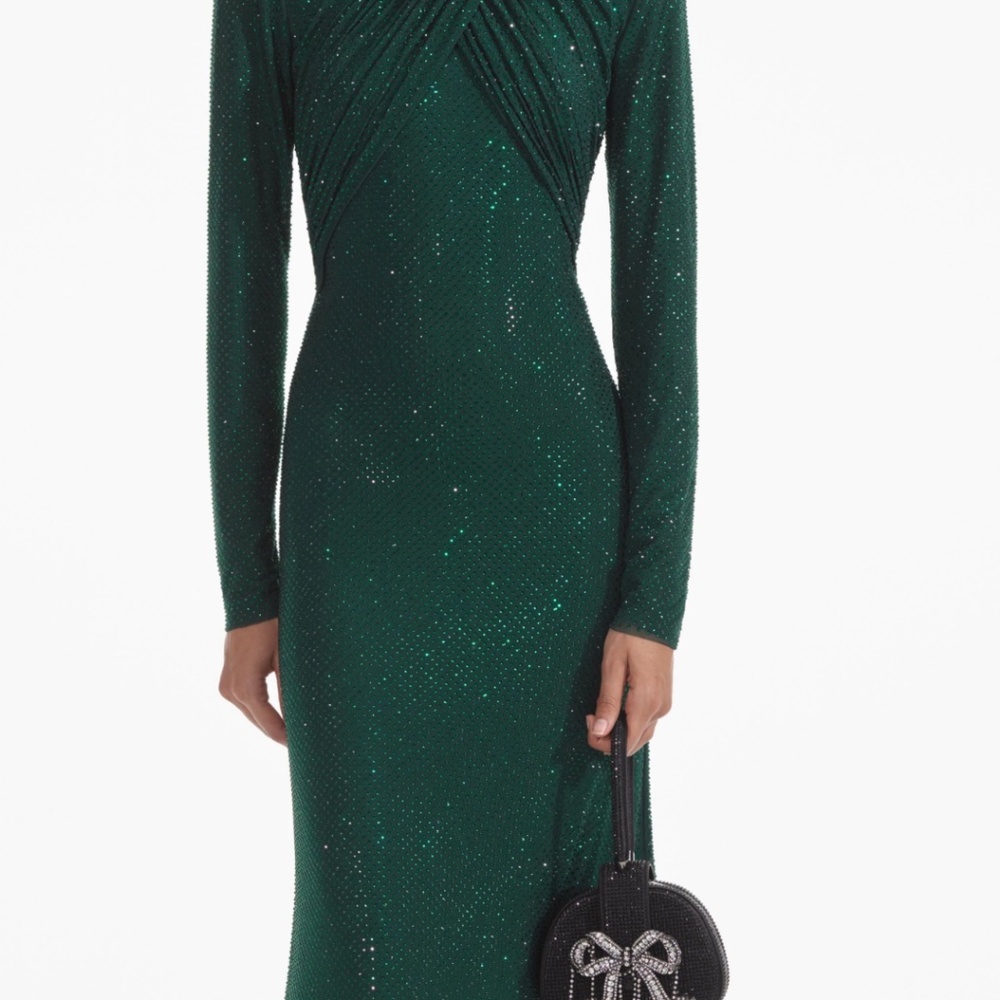 self-portrait Emerald Green Rhinestone Mesh Midi Dress Size US6 - MSRP $700 -NWT - Picture 5 of 9